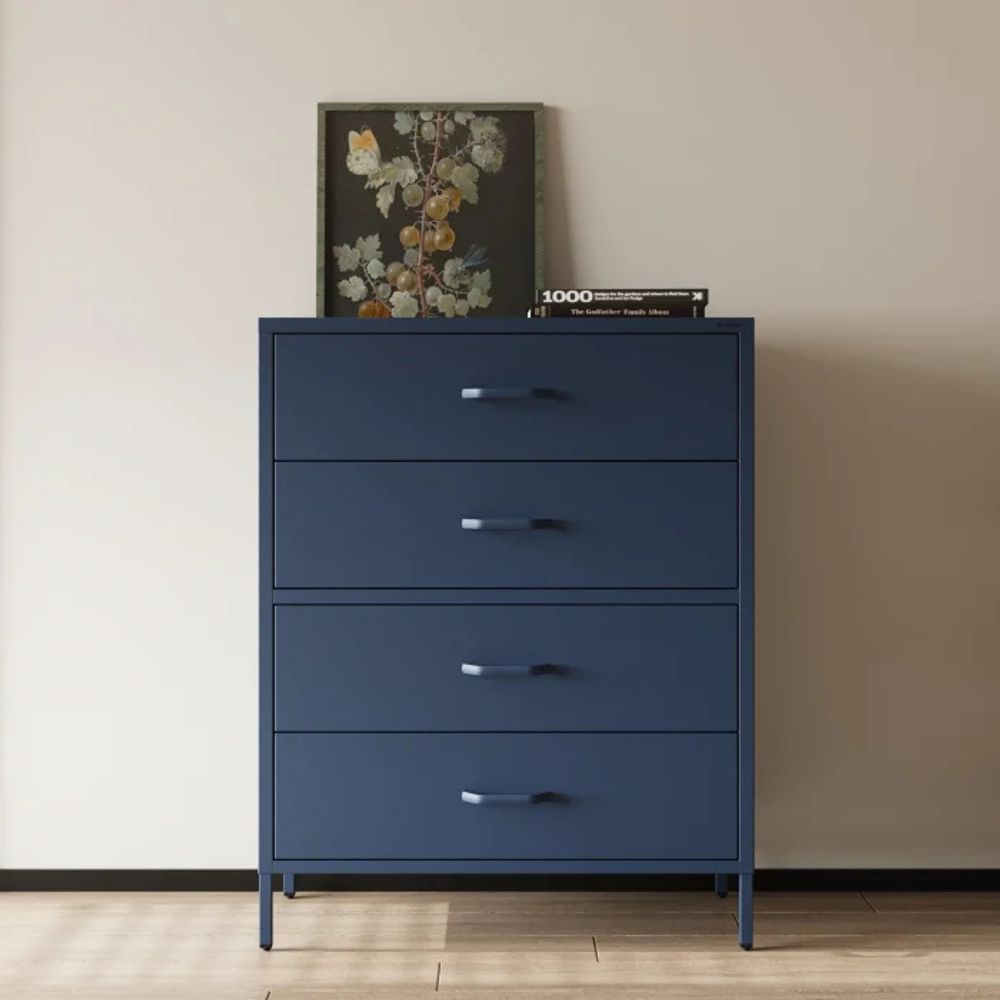 Jan Nowak Kommode mit 4 Schubladen Carla Kommodenschrank Schubladenkommode Ideal für Wohnzimmer Schlafzimmer Metall, 80 x 101,5 x 40 cm, Dunkelblau
