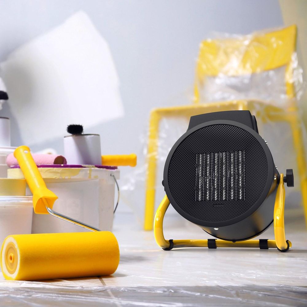 Brandson Bauheizer mit Tragegriff 3000W, Keramikheizer, Heizlüfter, Heizgebläse 3 kW, Überhitzungsschutz, Automatische Abschaltung, 2 Leistungsstufen, Schwarz/Gelb