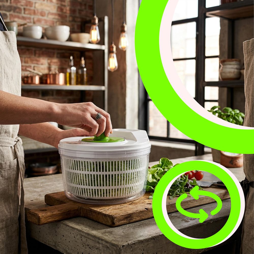 Salatschleuder 2,5L mit Kurbelantrieb, Sieb, Spülmaschinengeeignet, perfekt für Fresh Salat & Gemüse, Weiß Grün – Retoo