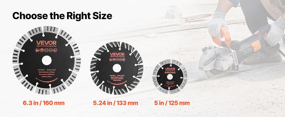 VEVOR 5 Stk. Diamanttrennscheiben 125mm, Diamant-Sägeblätter mit 20mm Bohrung & 14,5mm Segmenthöhe, Max. 7500 U/min Diamantscheiben für Trocken/Nass Schneiden, Trennscheibe für Beton Mauerwerk Stein
