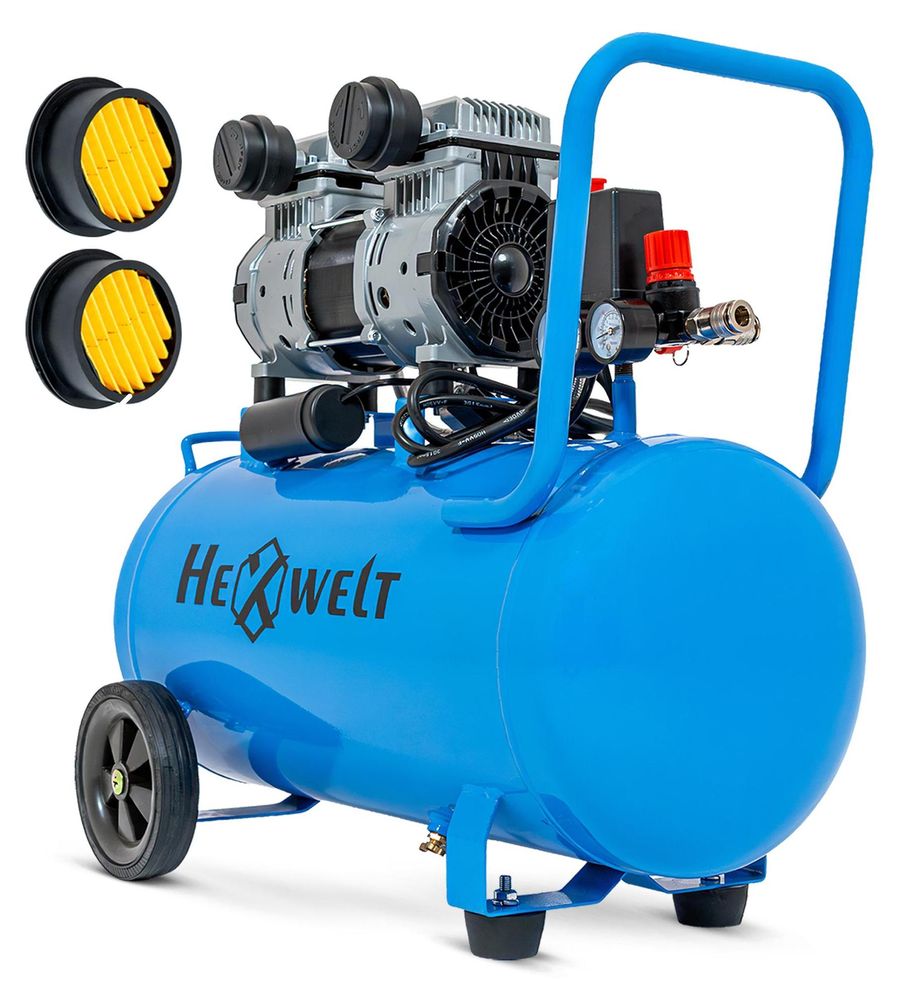 Ölfreier Luftkompressor HW-KBO-2T-50L 50 L 250 l/min 8 bar 2 Zylinder Gusseisen 1,5 kW 230 V für Werkstatt Garage
