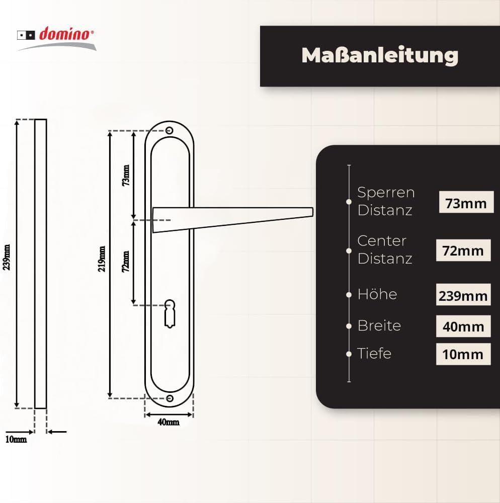 Domino Türgriff 72 Drückergarnitur BB-Buntbart Set | Langschildgarnitur | Türklinke für Zimmertür, Bürotür, Kellertür & Innentür | L-Form | Türbeschläge aus Aluminiuml | Titan | VITA M8