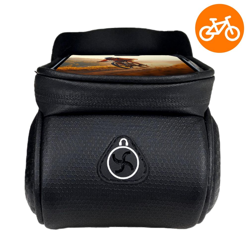 Fahrradtasche Rahmentasche wasserdicht, Handyhalterung bis 6,9 Zoll, 2L Hardcase Oberrohrtasche mit Sonnenblende, EVI BIKE Flow+ L, Schwarz