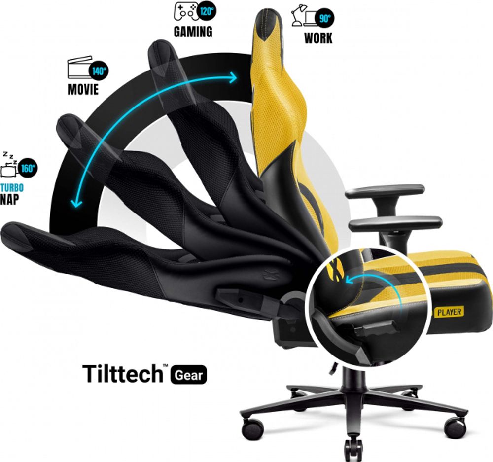 Diablo X-Player Gaming Stuhl Bürostuhl Schreibtischstuhl Stoff 3D Armlehnen Ergonomisches Design Nacken/- Lendenkissen (Dark Sunflower, XL)