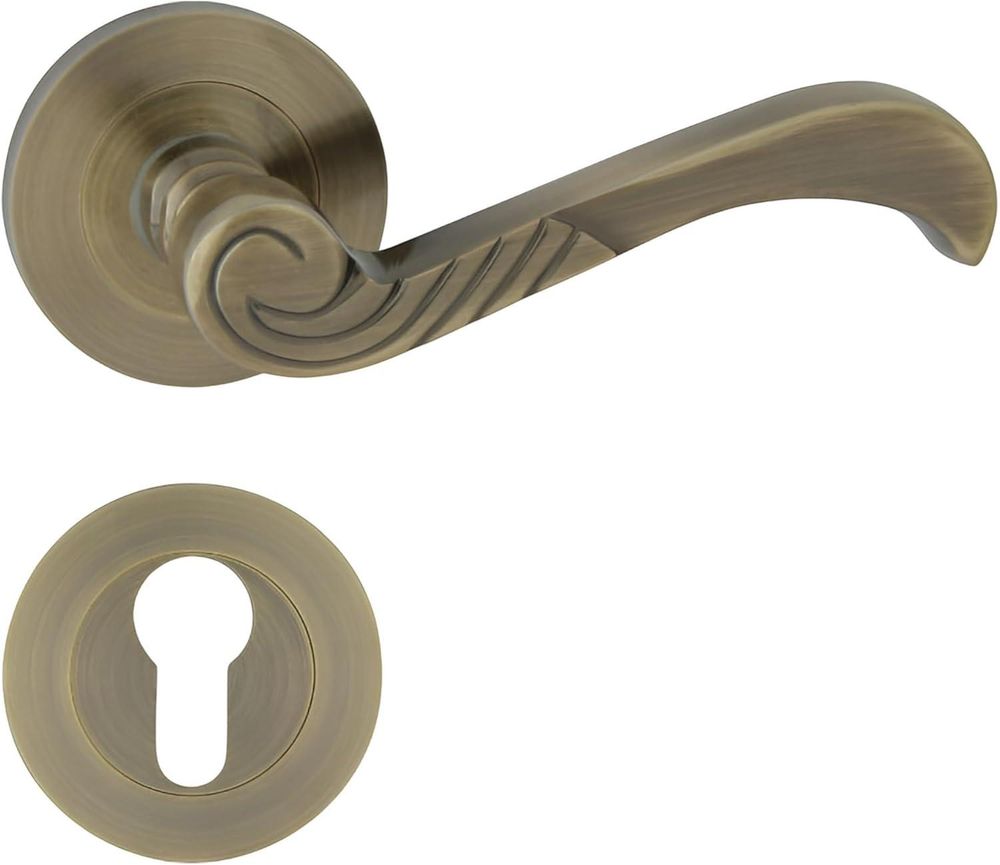 DOMINO Türgriff Drückergarnitur PZ- Profilzylinder | Rund-Rosette | Türklinke für Bürotür, Kellertür & Innentür | Aluminium | Bronze | CASABLANKA-R M3
