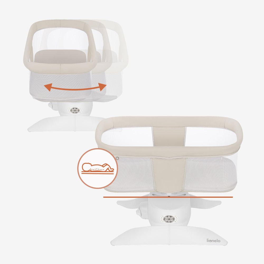 Lionelo Vivi Set: Dondolo elettrico per bambini con vaschetta, funzione culla, Bluetooth, sensore di movimento, telecomando, adatto da 0 a 9 kg