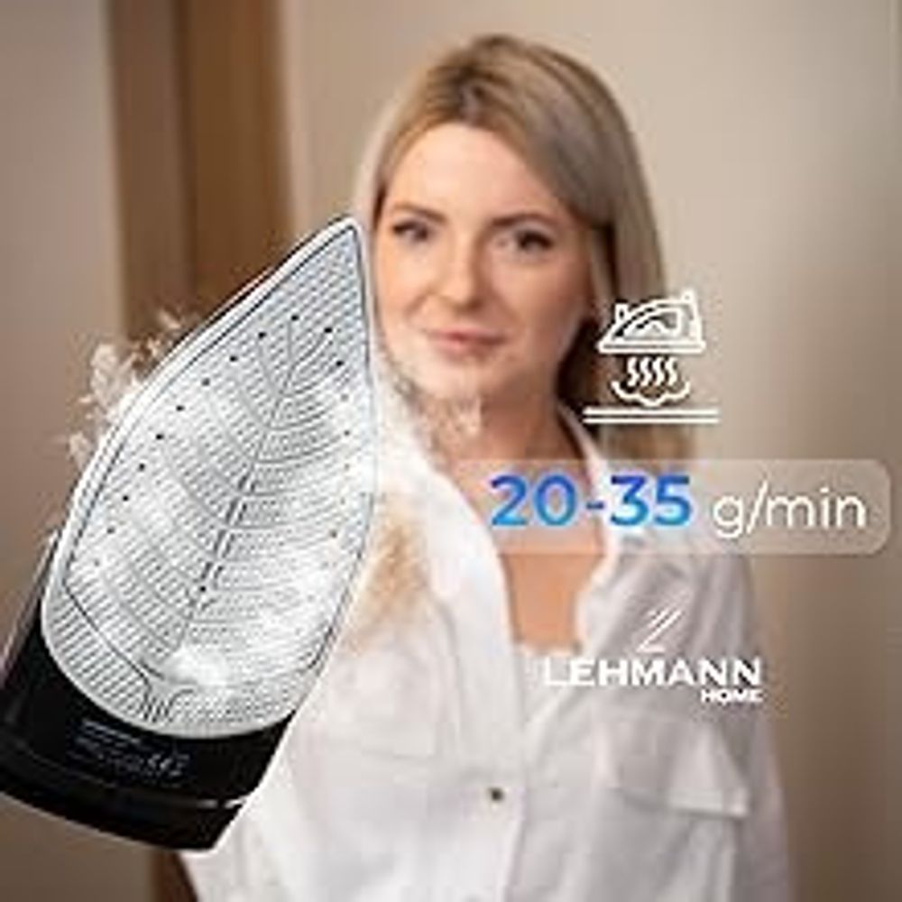 Lehmann Dampfbügeleisen kabellos mit Basisstation | Temperatur und Dampfmenge einstellbar | Vertikal bügeln, Tropfstop, Antikalk | mit Wassertank