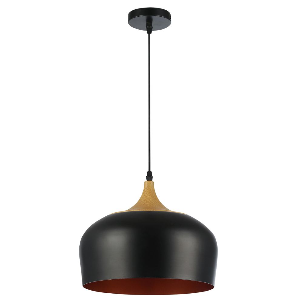 MasterLED Pendelleuchte Lumina Ø30cm Schwarz-Gold E27 – Hängelampe mit Holzdekor für Küche, Esstisch & Wohnzimmer