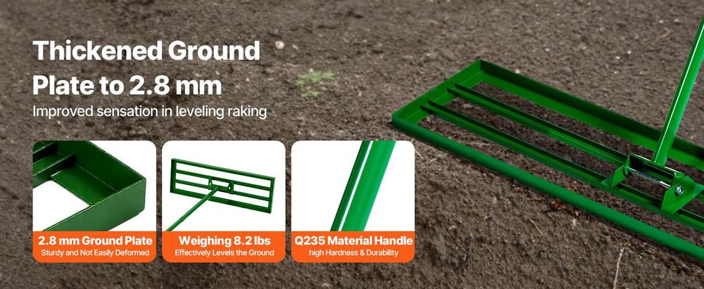 VEVOR Rasenebene-Rake, 30"x10" Rasenwerkzeug, Schwerlast-Rasenebner mit 78" Stahlverlängerungsgriff, Rasenebene-Rake geeignet für Garten, Golfplatz, Bauernhof, Legierung-10x48 Zoll