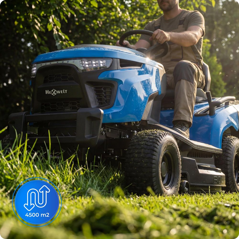 Záhradný traktor HEXWELT HW-TR-586 s dvojvalcovým motorom Loncin 586 cm³, hydrostatickou prevodovkou, záberom 107 cm a zberným košom 250 l