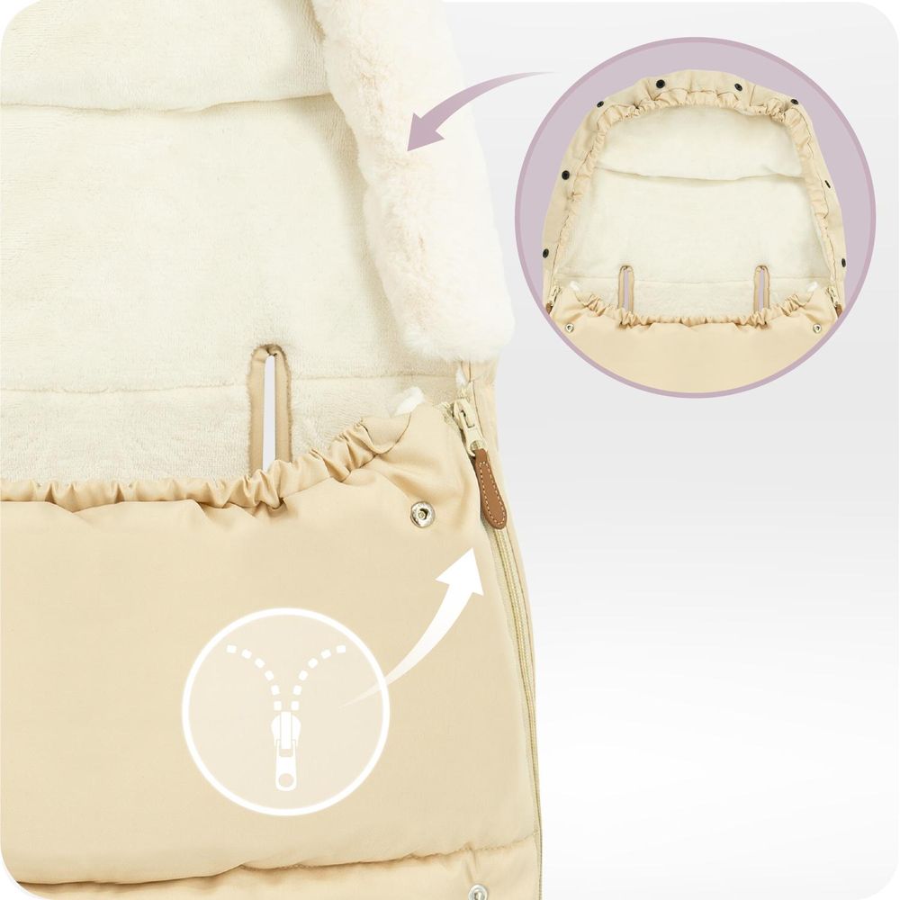 MoMi SARDI – 2-in-1 Fußsack & Tasche für Kinderwagen, abtrennbar zur Tasche, mit Fleece-Futter & Gurtschlitzen – Beige