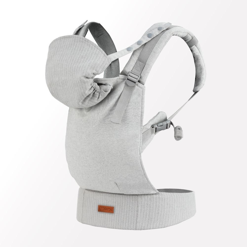 MoMi COLLET – Ergonomische Babytrage für vorne & hinten, verstellbar, bis 15 kg, physiologisch & rückenschonend, mit Kapuze & Tasche – Grau