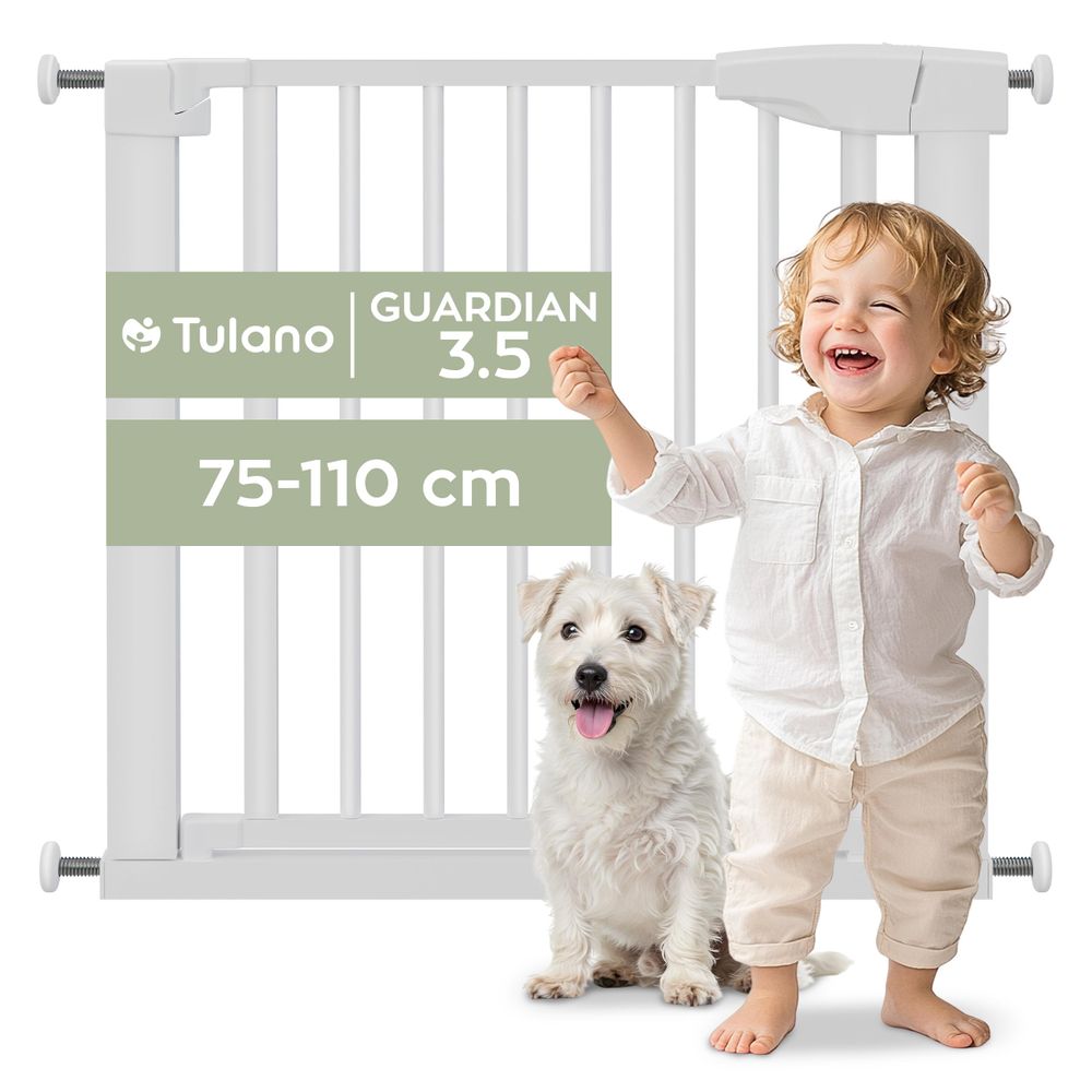 TULANO Guardian 3.5 Türschutzgitter, Weiß, Metall, 75-110cm, Automatisch