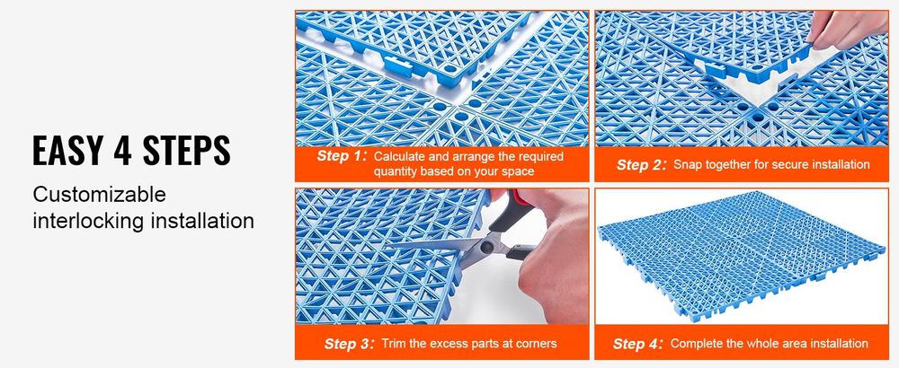 VEVOR Verbindungsfähige Drainage-Bodenmatte 30,5 x 30,5 cm PVC Rutschfeste Bodenfliesen 12er Pack, Blau, 50 PCS-a