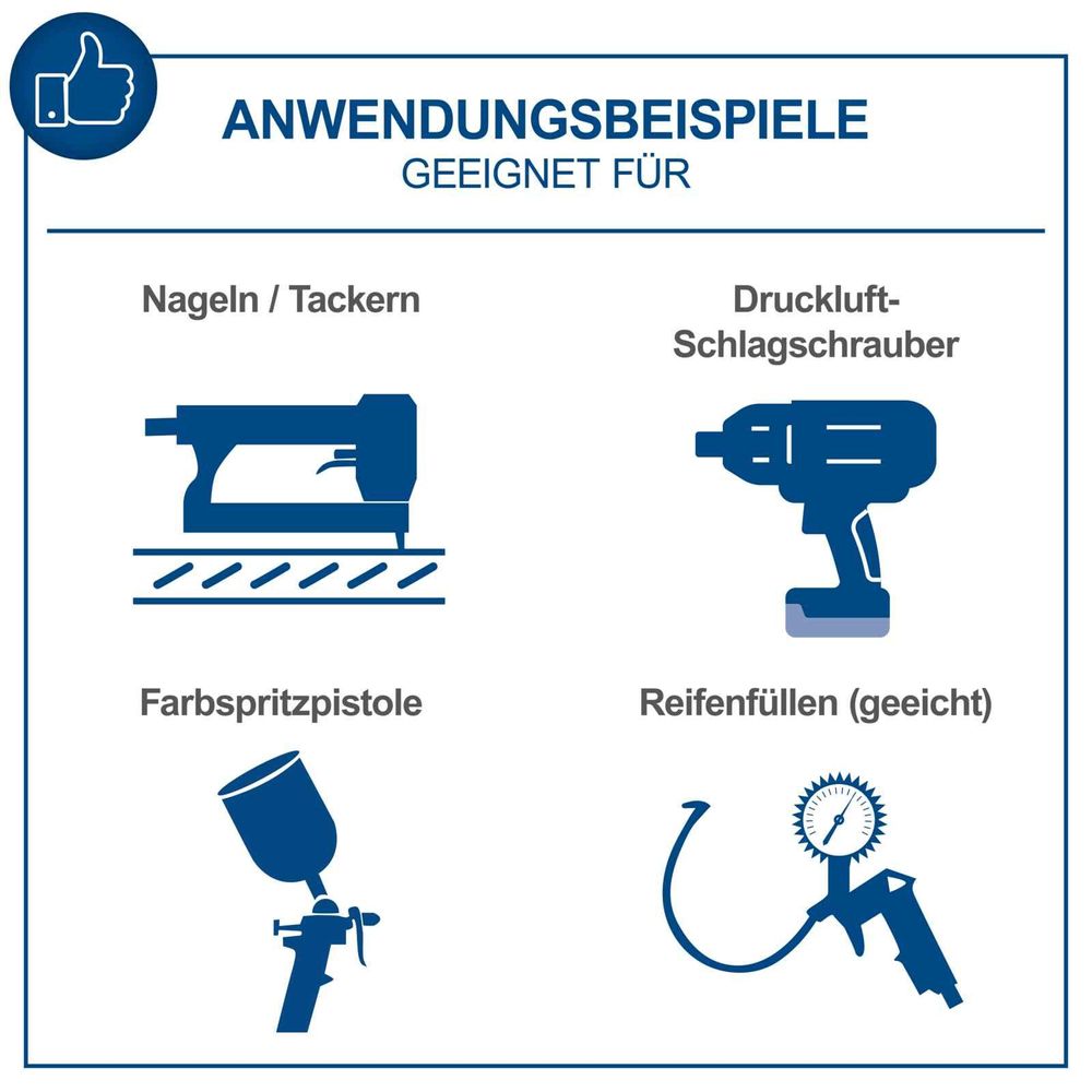 Das Bild zeigt die Anwendungsbeispiele des Kompressors.
