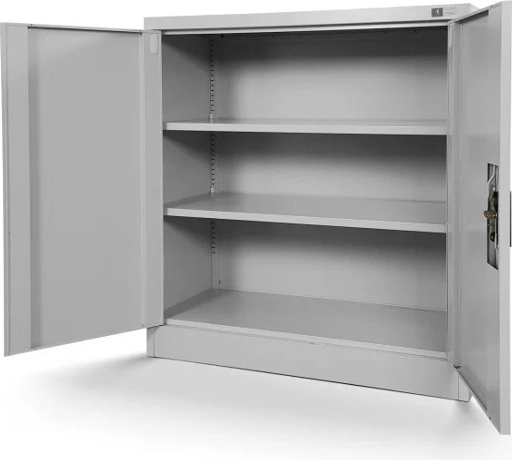 Kleiner Aktenschrank C001B Büroschrank mit Flügeltüren Metallschrank Lagerschrank Pulverbeschichtet Stahlblech 93 x 90 x 40 cm, Farbe: Grau