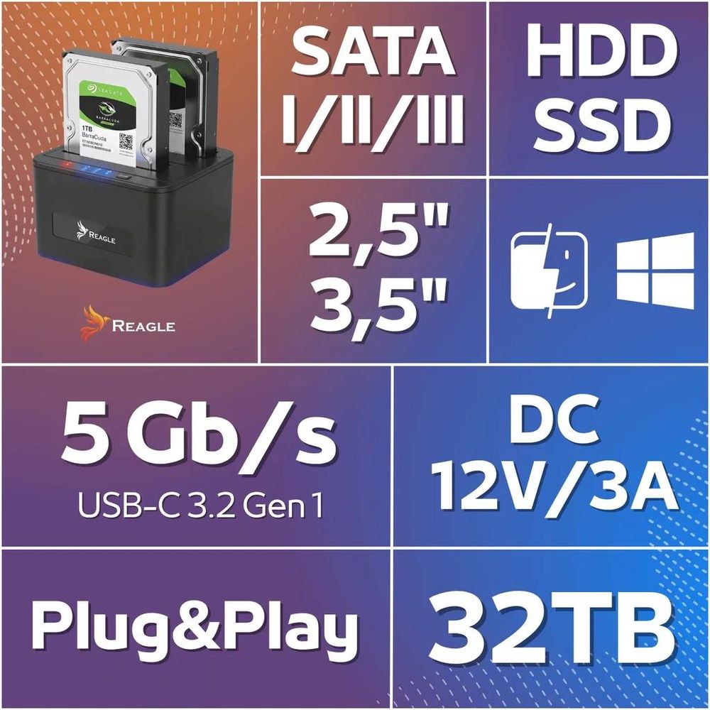 Reagle RDOC52 – wichtigste Merkmale der SATA HDD SSD Dockingstation