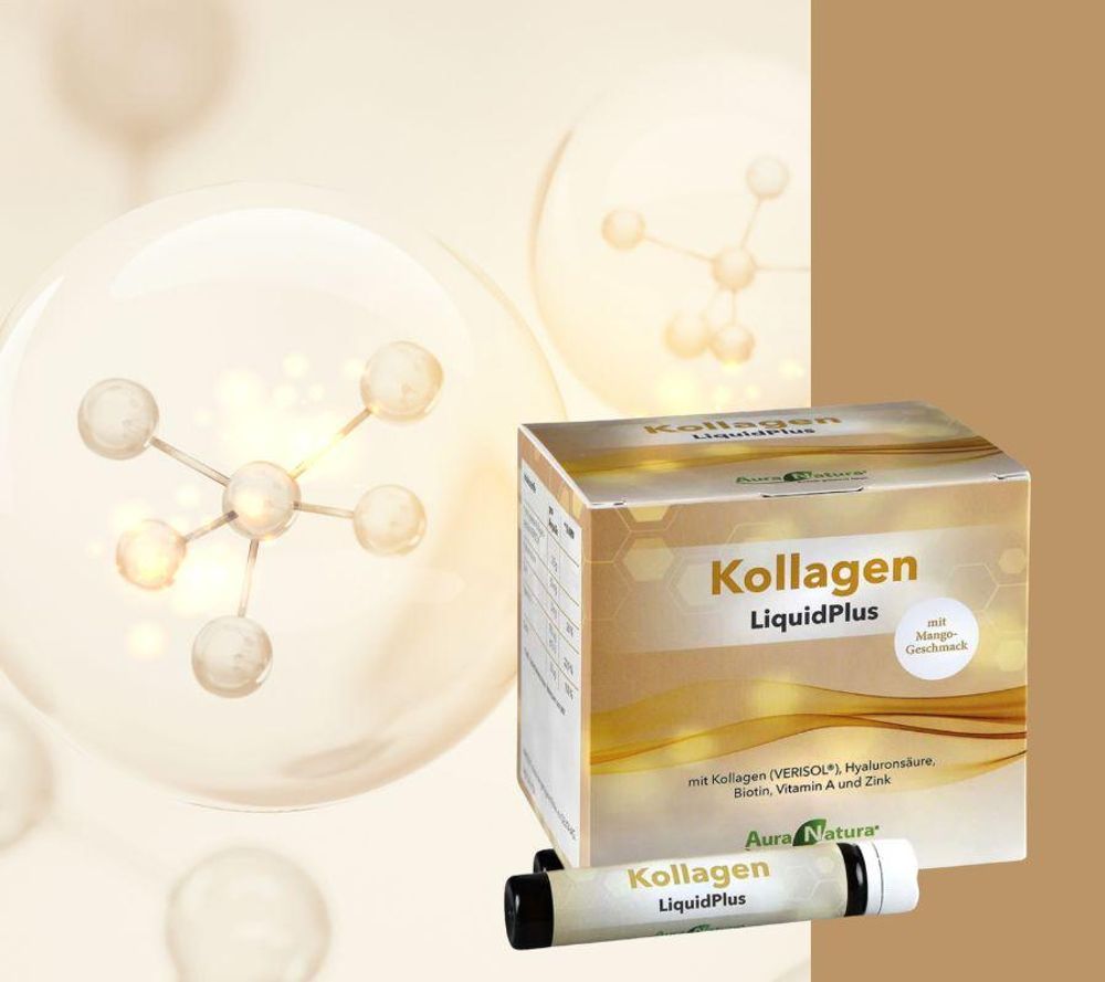 Aura Natura® Kollagen Trinkampullen mit Verisol Kollagen Peptiden Typ 1, 3 (aus Rind) Hyaluronsäure, Zink, Vitamin A, Biotin für Haut, Haare, Nägel - 30 trinkfertige Ampullen, 1 Monat Vorrat | Mango Geschmack