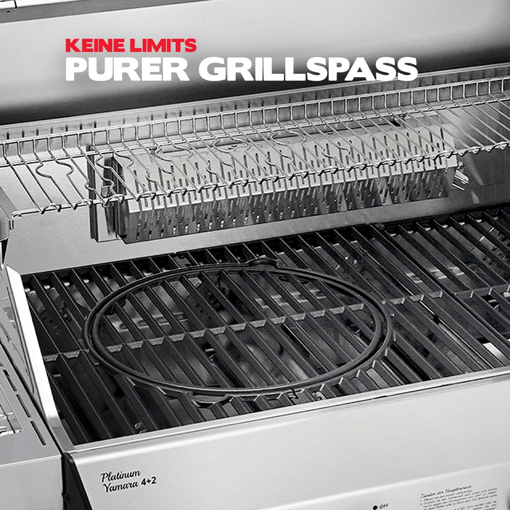 Grillfläche mit Gusseisenrost, Backburner und Warmhalterost