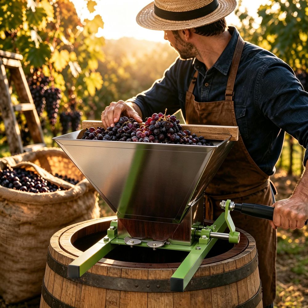 ROSEJANE Obstmühle manuell, 7 L Edelstahl-Trichter, Obsthäcksler mit Handkurbel für Äpfel, Birnen, Trauben & Beeren, für Obstpressen