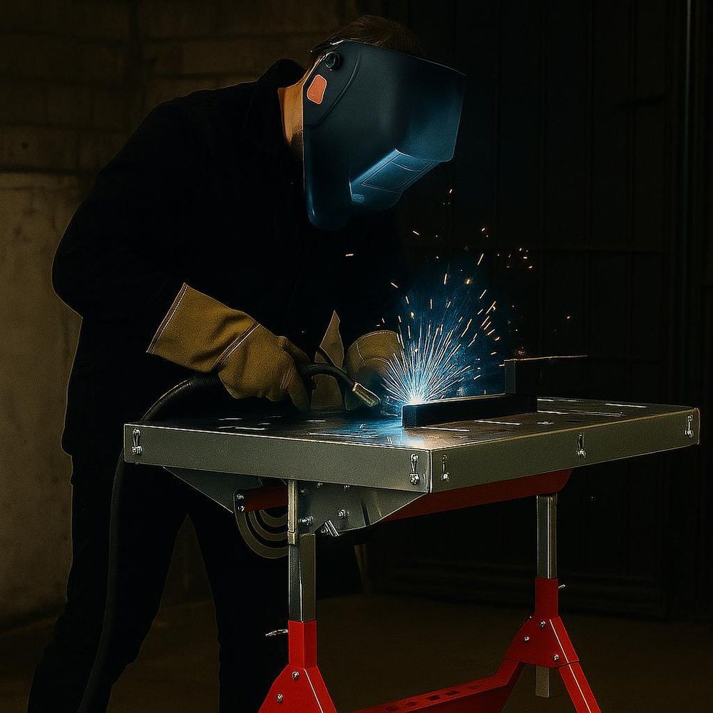 LUXTOM | Schweißtisch klappbar, 78-93cm, höhenverstellbarer Schweißwagen, Werktisch mit stufenloser Neigung, Schweisstischplatte aus galvanisiertem Stahl - belastbar bis 150 Kg