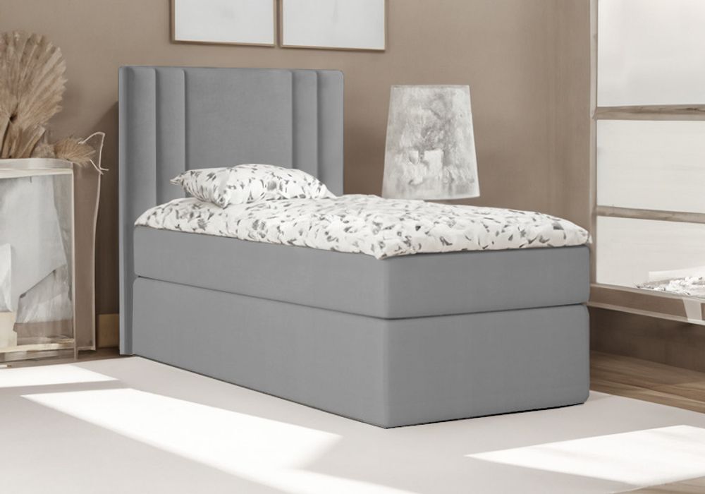 Bett , Boxspringbett , Continentalbett RALI MINI mit Bonell Matratze und Topper , Einzelbett mit Container , H3 ( 100x200 cm , Dunkelgrau - Itaka 14 , Topper Visco )