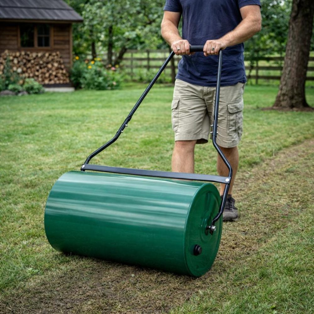 LUXTOM | Rasenwalze, Gartenwalze, 57x32cm, befüllbar mit Wasser, Sand, Schmutzabweiser, Garten Rasen Walze, Handwalze, Rasenroller