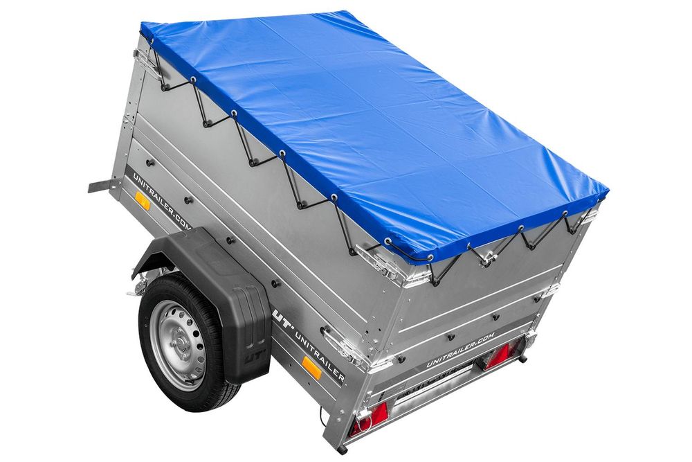 Przyczepka lekka 150x106 UNITRAILER GARDEN 150 KIPP z burtami BIS i pokrowcem niebieskim