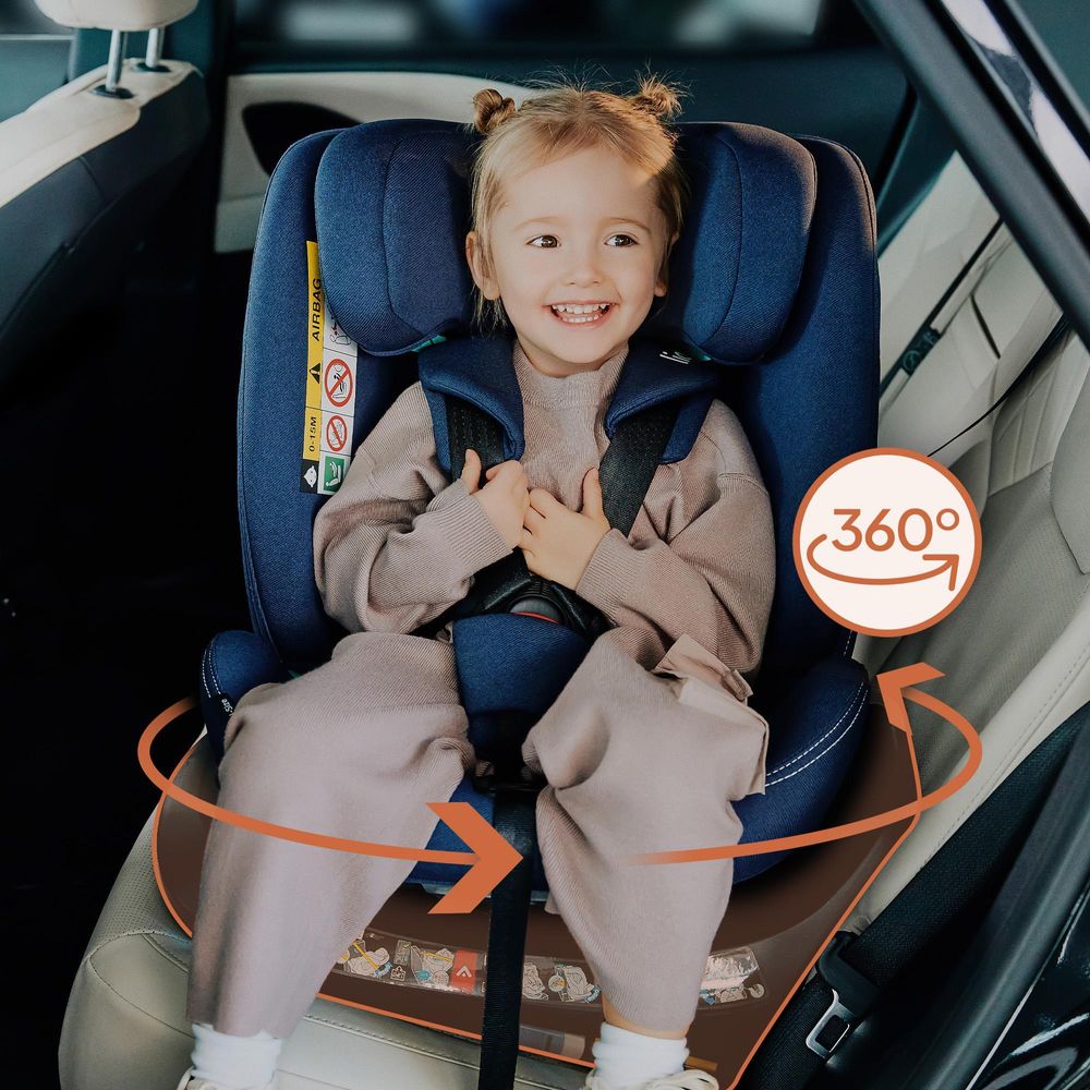Lionelo Autokindersitz Bastiaan One i-Size, ab Geburt bis 12 Jahren, ab 0 kg bis 36 kg, Dri-Seat, 360 Grad - Blue Navy