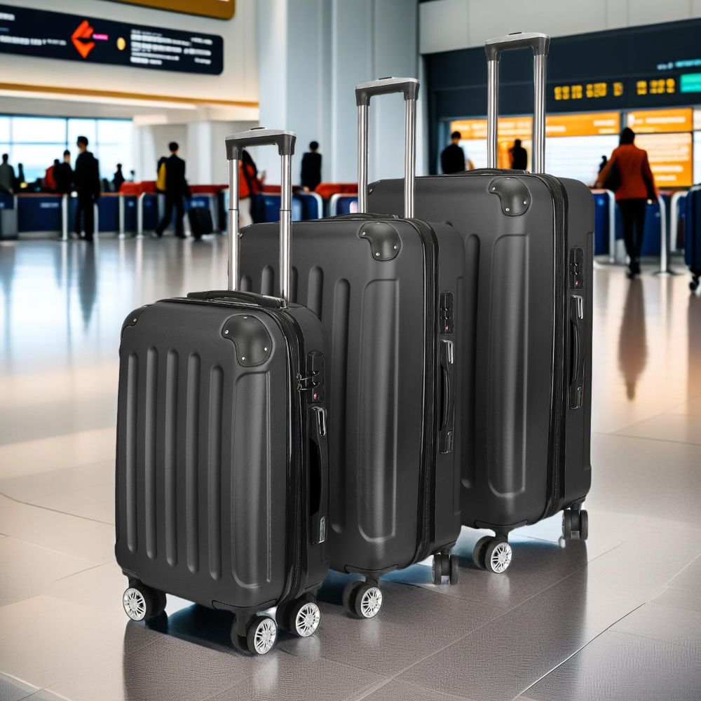 Fortuna Lai Trolleyset EST-01 (M/L/XL), (4 Rollen, 3 tlg., handgepäck koffer mit TSA-Schloss), koffer handgepäck für Reisen, Geschäftsreisen, Schwarz