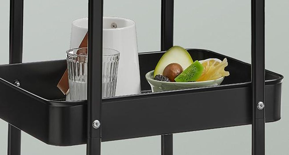 SONGMICS Rollwagen, Küchenwagen, 3 Metallgitterablagen, Servierwagen, 2 abnehmbare Lochplatten, 2 Hängekörbe, 4 Haken