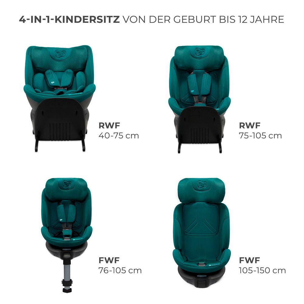 Kinderkraft XRIDER 2 i-Size - Autositz 40-150 cm - RWF bis 21 kg - 360° drehbar - SPS+, H-GUARD+ Systeme - 8 Liegepositionen - Memory-Schaum - Grün