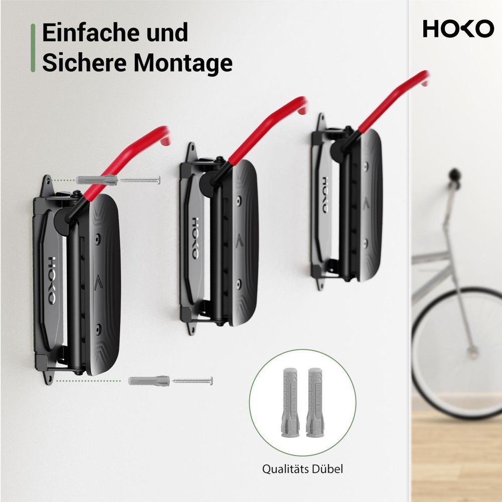 HOKO-Velo 30 Suspension de vélo pour le mur avec support de roue arrière en cadeau. Pivote sur le côté pour un rangement peu encombrant du vélo