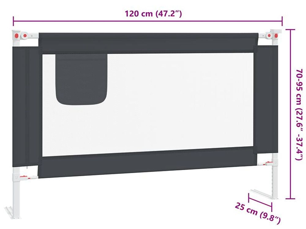 vidaXL Protezione letto per bambini grigio scuro 120x25 cm tessuto