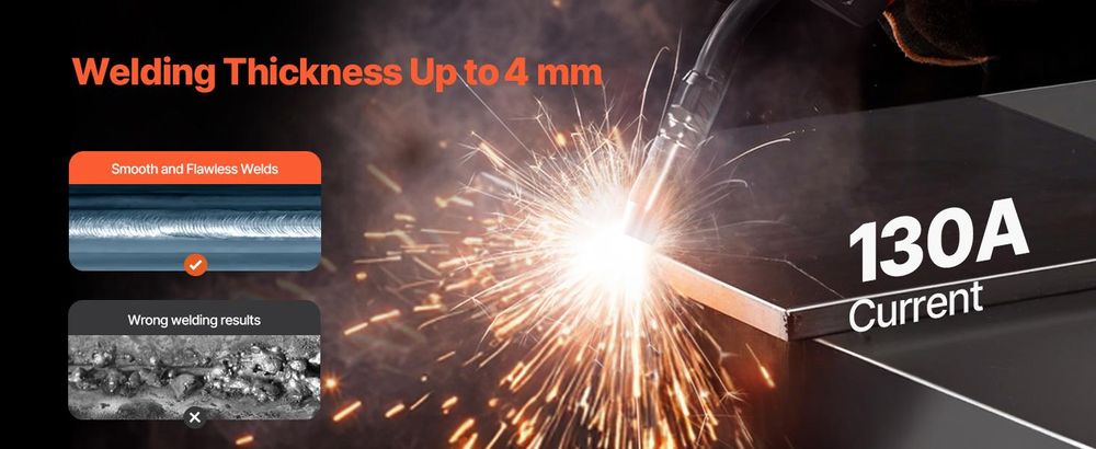 VEVOR MIG-Schweißgerät, 130Amp synergisches MIG-Schweißgerät, gasloser Fülldraht-Schweißmaschine, tragbares MIG-Schweißgerät mit IGBT-Invertertechnologie und digitalem Display, 2-in-1, 130 A-a