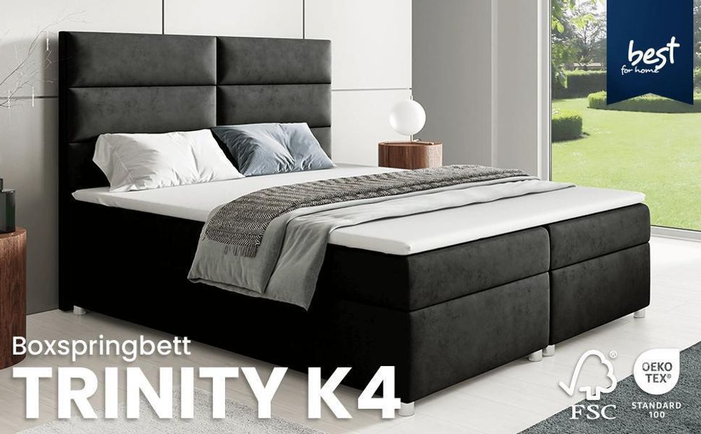 Best for Home Boxspringbett mit Bettkasten Trinity K-4 Bonellfederkern inkl. Topper, mit Lieferung 200x200-Creme