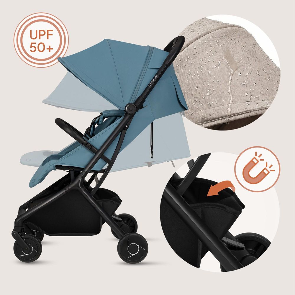 Lionelo Sia Buggy ultraleicht 5,9 kg, kompakt klappbar 18x51x49 cm, Einhand-Faltung, UPF50+, ER-Räder, Dri-Seat, Zubehör-Set - Blau