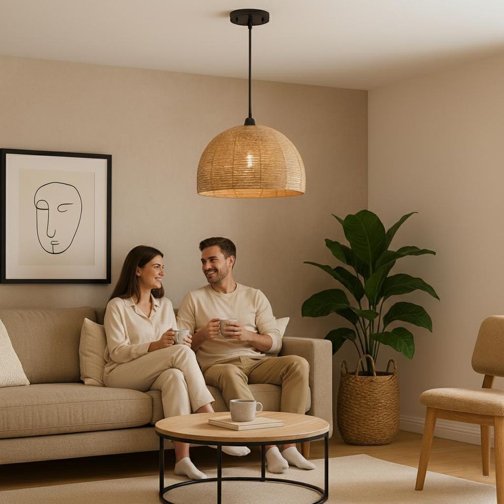 MasterLED Boho Pendelleuchte – E27 Hängelampe – geflochtene Naturfaser – skandinavischer Stil – Innenbeleuchtung für Wohnzimmer & Esszimmer
