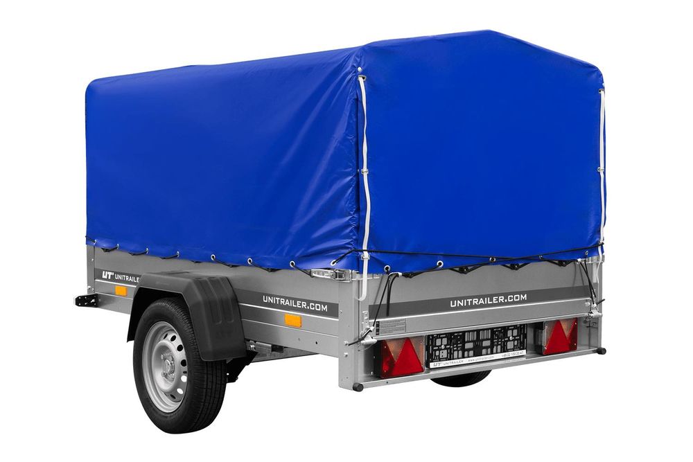 Jednoosový přívěs na pružinách 200x125 UNITRAILER GARDEN 201/R KIPP s rámem H-800 a modrou plachtou