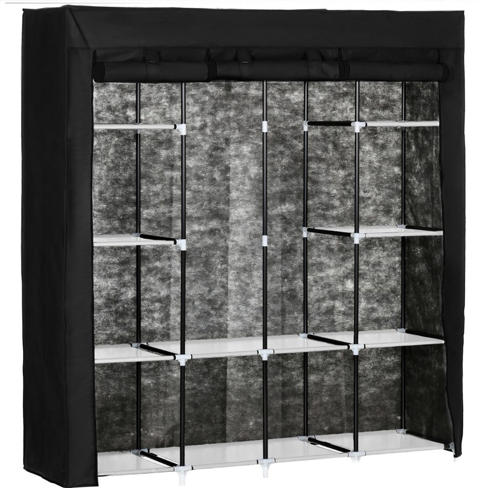 Stoffschrank 165x170x45 cm mit Kleiderstange Faltschrank Reißverschluss Seitentasche Kleiderschrank Fächern Steckschrank Textil Garderobe Retoo