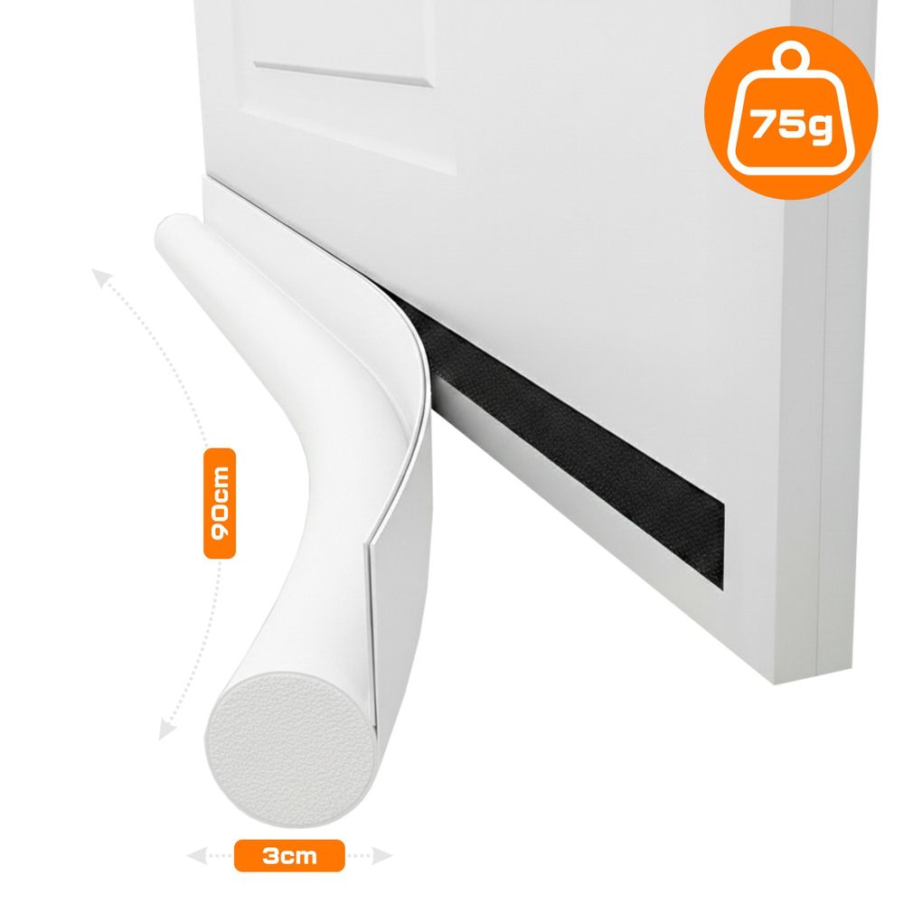 Türdichtung 90cm Weiß, Zugluftstopper mit Klettverschluss, Schallschutz & Insektenschutz, Schaumstoff Dichtung zuschneidbar, EVI HOME Single White