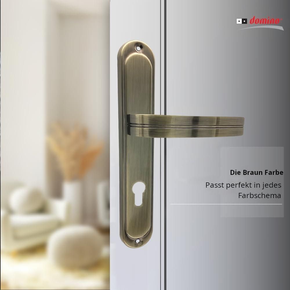 DOMINO Türgriff 72 Drückergarnitur PZ - Profilzylinder Set | Türklinke für Zimmertür, Bürotür, Kellertür & Innentür | L-Form | Türbeschläge aus Aluminiuml | Bronze Türdrückergarnitur| DEKAN M3