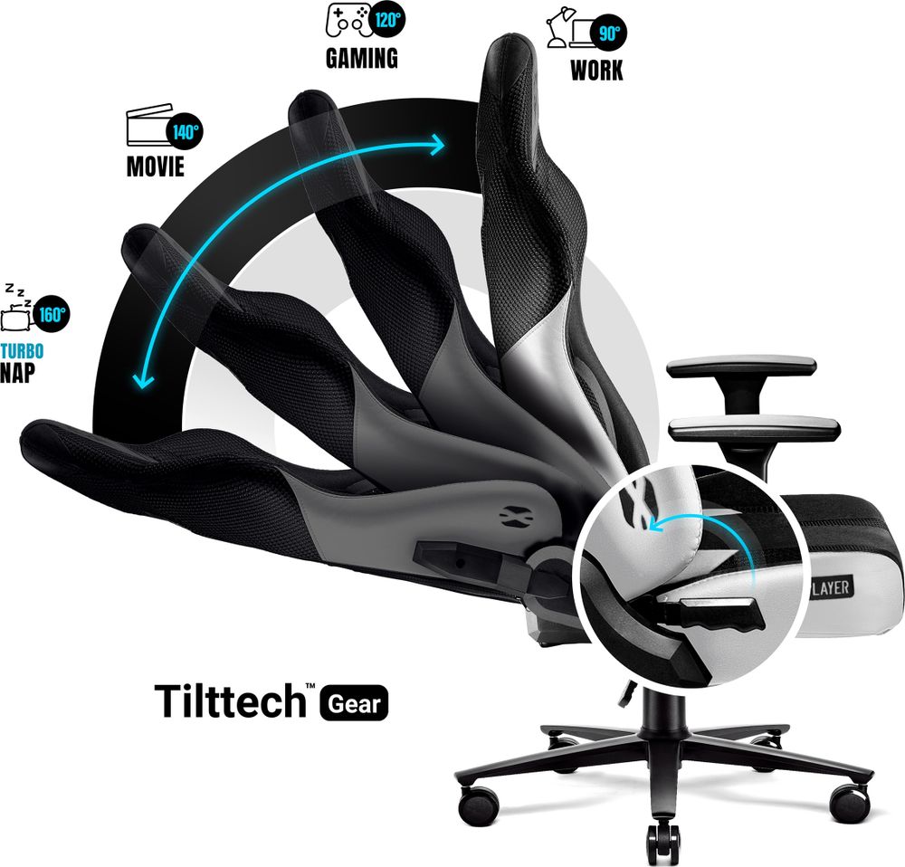 Diablo X-Player Gaming Stuhl Bürostuhl Schreibtischstuhl Stoff 3D Armlehnen Ergonomisch Nacken/- Lendenkissen Farbe: Weiß-Schwarz, Größe Normal