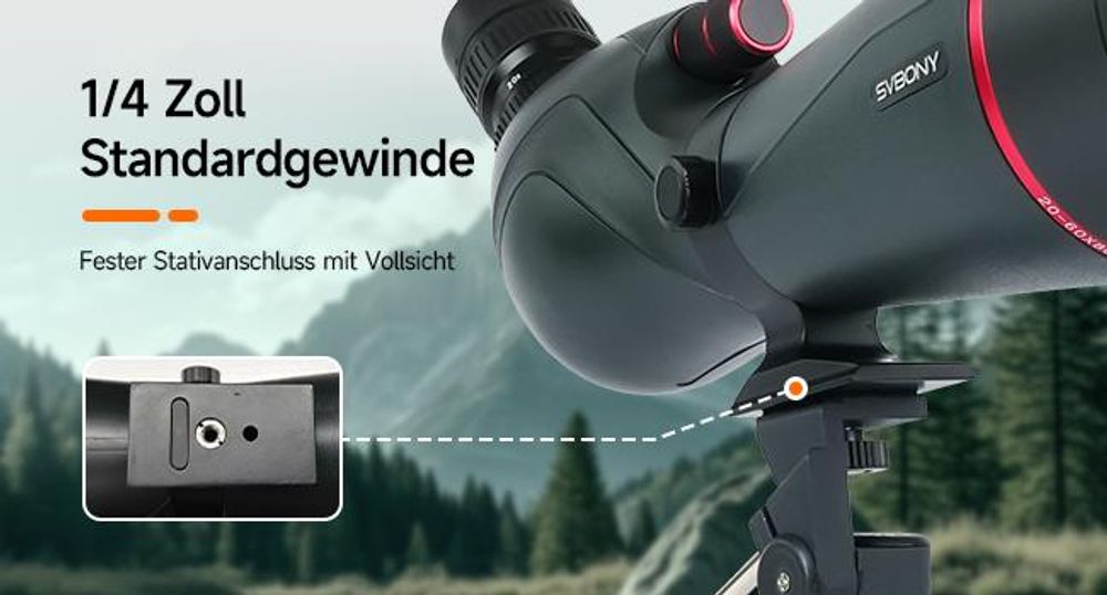 Svbony SV406 20-60x80mm Spektiv, FMC BAK4 Porro Prism mit Dual Focus, 1,25 Zoll Okular, IPX7, mit Stativ und Tragetasche für Vogelbeobachtung Schießen