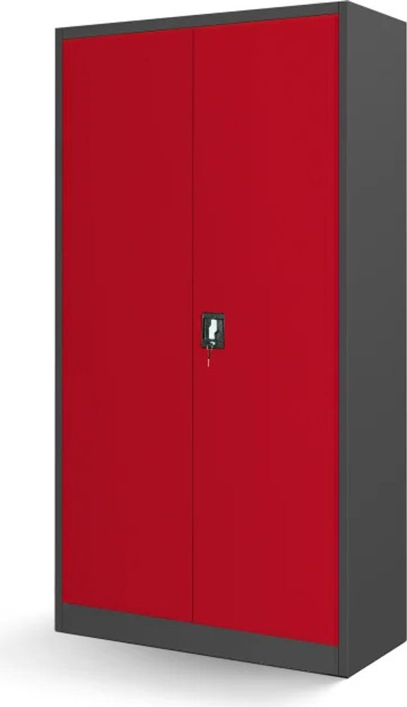 Werkzeugschrank TC01A Werkstattschrank Garagenschrank Lochwand 4 Fachböden Flügeltüren Stahlblech 185 cm x 92 cm x 50 cm, Farbe: Anthrazit/rot