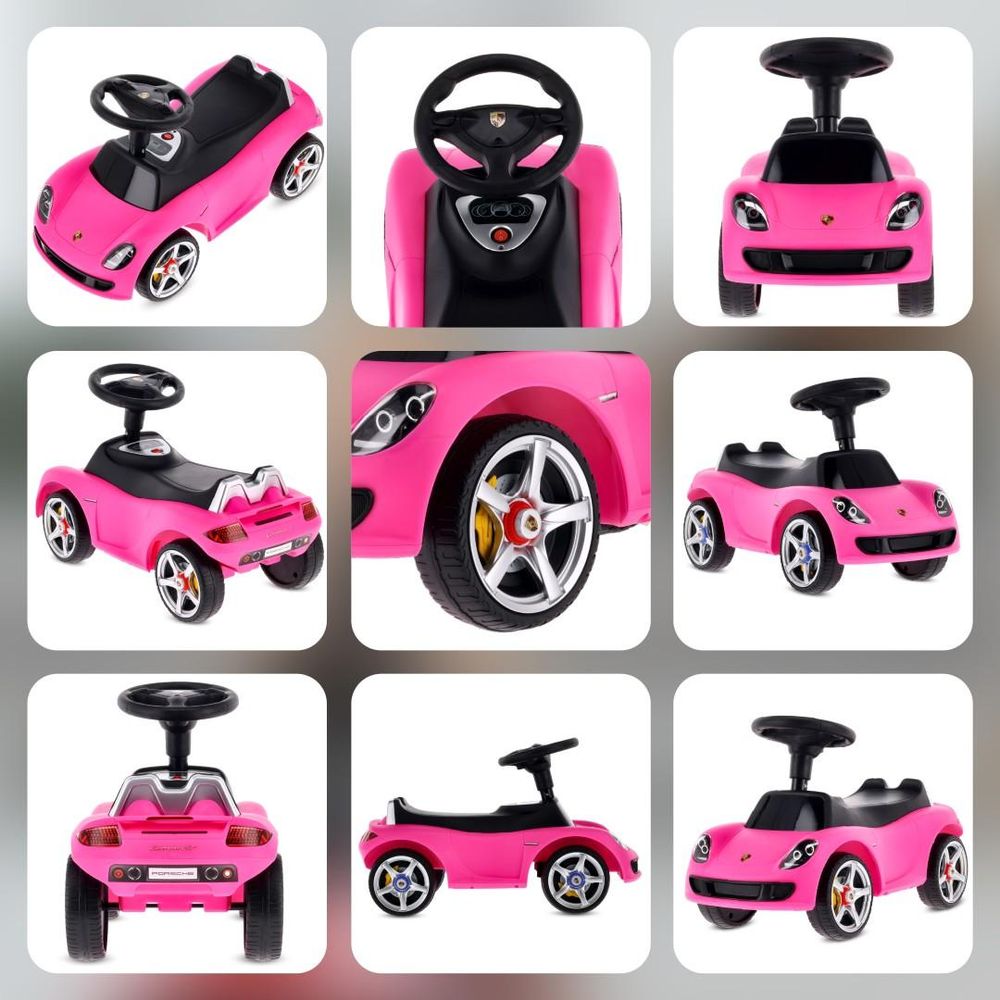 SUN BABY Rutschauto in pink mit sportlichem Design aus verschiedenen Perspektiven