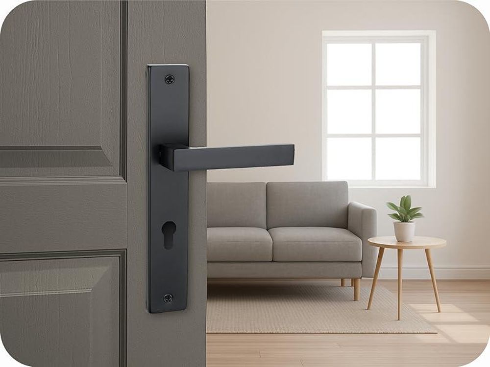 DOMINO Türgriff 72 Drückergarnitur PZ - Profilzylinder Set | Türklinke für Zimmertür, Bürotür, Kellertür & Innentür | L-Form | Türbeschläge aus Aluminiuml | Schwarz Türdrückergarnitur| QUBIK BLACK