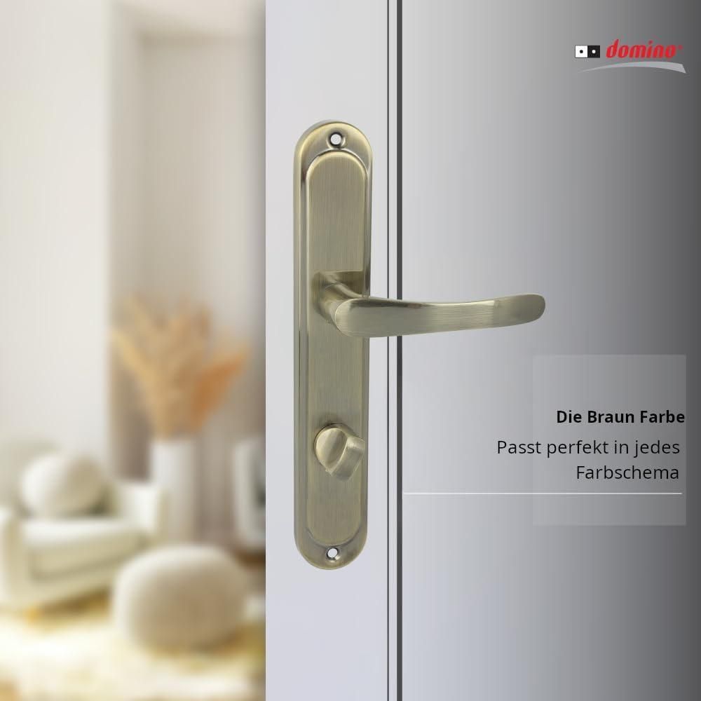 DOMINO Türgriff 78 Drückergarnitur WC - Badezimmer Set | Links & Rechts Türbeschlag für WC/Badezimmertüren | L-Form | aus Aluminium | Bronze | NOVA M3