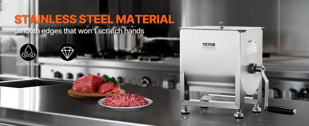 VEVOR Handbetriebs Fleischmischer, 80L Festtank Fleischverarbeitungsgerät (Maximale Mischung 80LBS für Fleisch), Edelstahl Fleischmischer, Wurstmischmaschine mit Deckel, Handgetriebe, Hackfleisch Handmischer, 10 L Ohne Getriebe