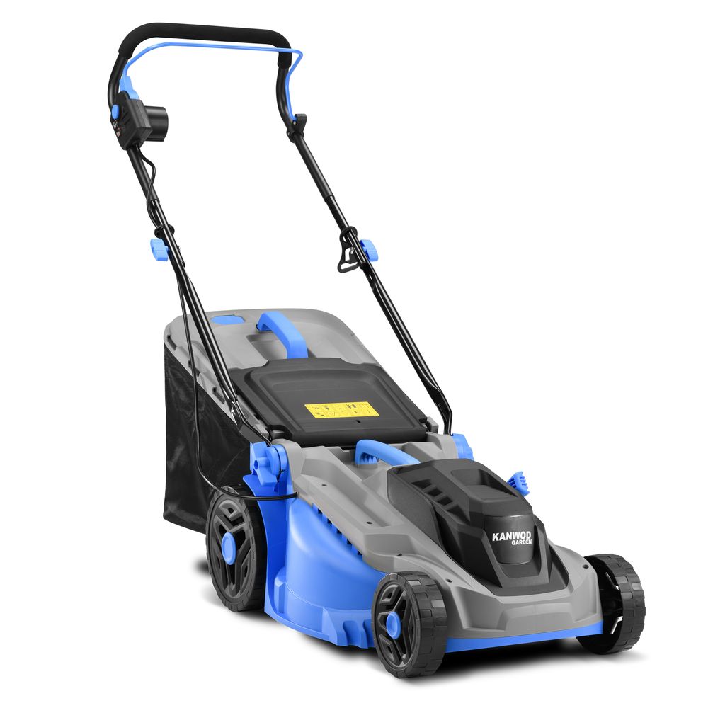 Kanwod 1600 W Elektro Rasenmäher mit 38 cm Schnittbreite, 5-stufige Schnitthöhenverstellung 30-75 cm, 42 Liter Grasfangkorb, bis 1000 m²